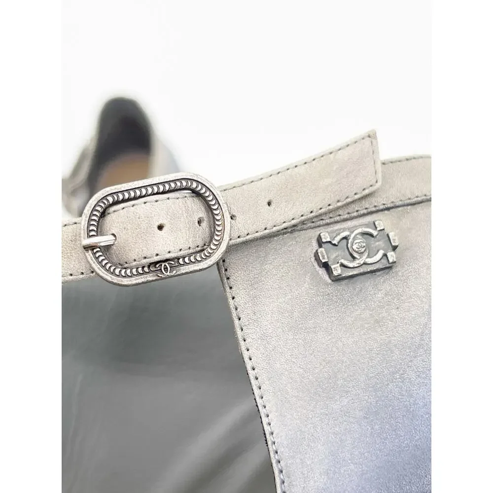 Chanel Fall 2012 Runway Navy Silver Ombre Leather Lucite Ice Crystal Heels EU 37